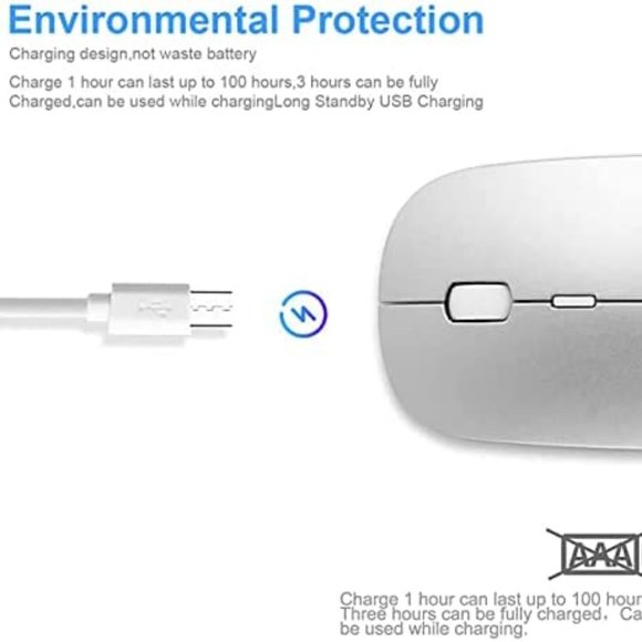 NWOT Bluetooth Mouse Wireless Slim USB Rechargable Quiet Silver - Picture 6 of 9